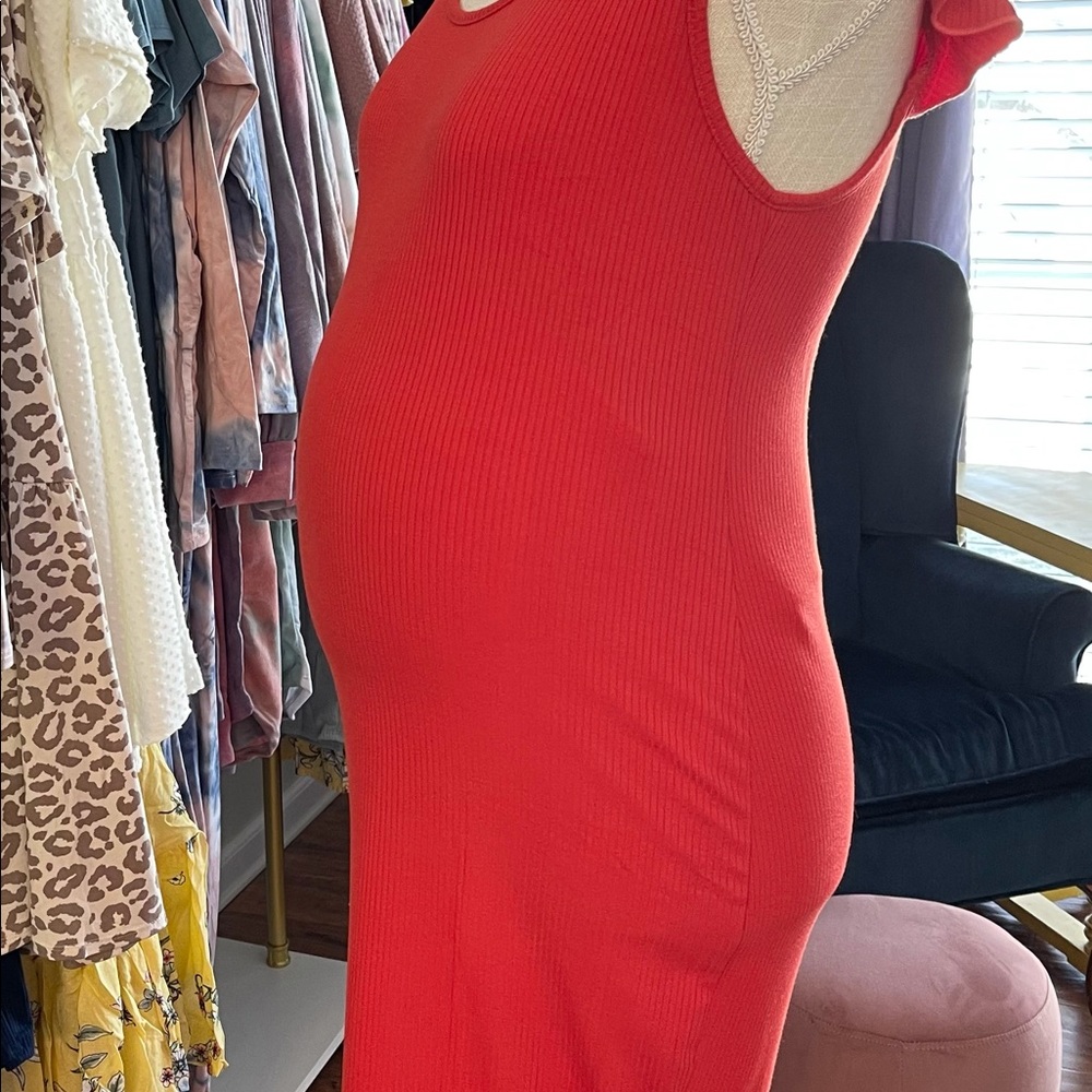 Coral red sleeveless maternity dress - Picture 4 of 4